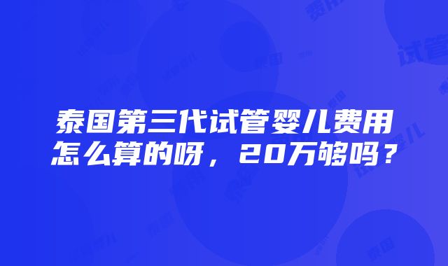 泰国第三代试管婴儿费用怎么算的呀，20万够吗？