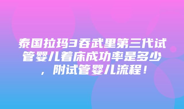 泰国拉玛3吞武里第三代试管婴儿着床成功率是多少，附试管婴儿流程！