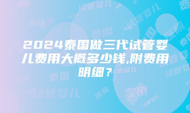 2024泰国做三代试管婴儿费用大概多少钱,附费用明细？