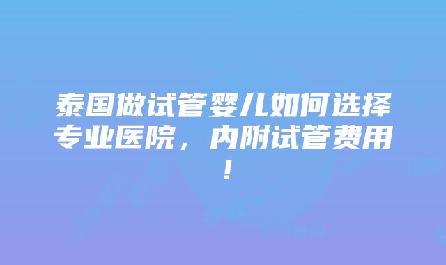 泰国做试管婴儿如何选择专业医院，内附试管费用！