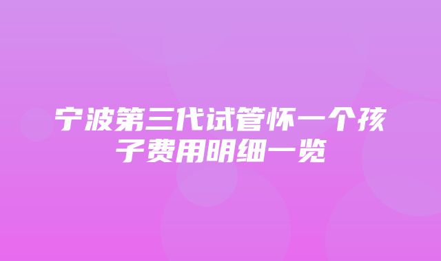 宁波第三代试管怀一个孩子费用明细一览