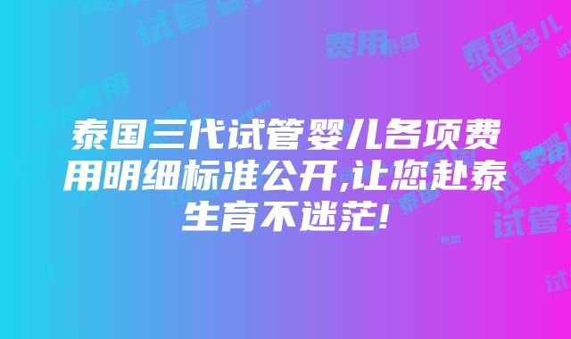 泰国三代试管婴儿各项费用明细标准公开,让您赴泰生育不迷茫!