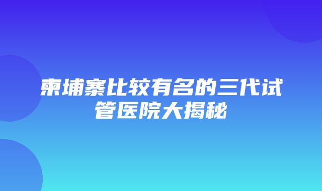 柬埔寨比较有名的三代试管医院大揭秘