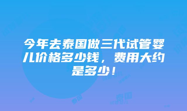 今年去泰国做三代试管婴儿价格多少钱，费用大约是多少！