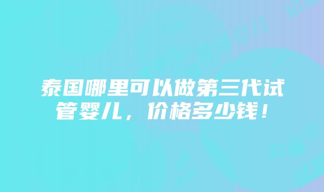 泰国哪里可以做第三代试管婴儿，价格多少钱！