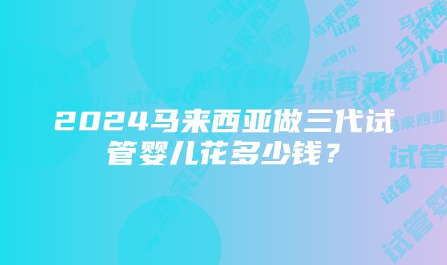 2024马来西亚做三代试管婴儿花多少钱？