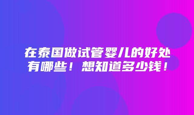 在泰国做试管婴儿的好处有哪些！想知道多少钱！