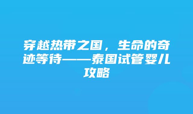 穿越热带之国，生命的奇迹等待——泰国试管婴儿攻略