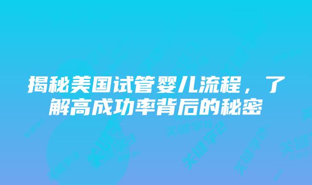 揭秘美国试管婴儿流程，了解高成功率背后的秘密