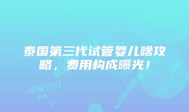 泰国第三代试管婴儿啥攻略，费用构成曝光！