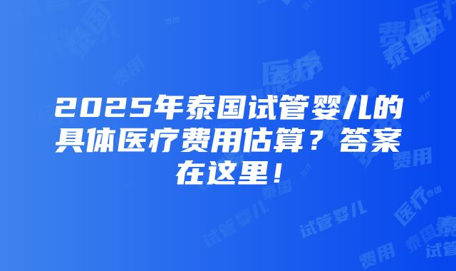 2025年泰国试管婴儿的具体医疗费用估算？答案在这里！