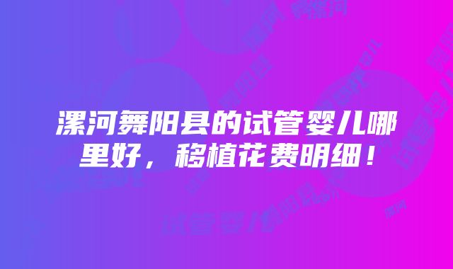 漯河舞阳县的试管婴儿哪里好，移植花费明细！