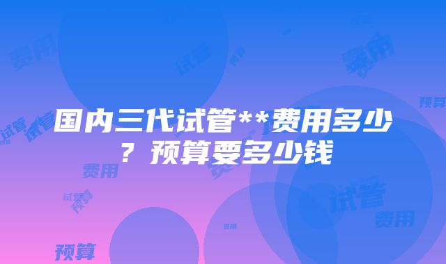 国内三代试管**费用多少？预算要多少钱