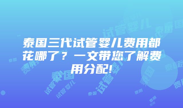 泰国三代试管婴儿费用都花哪了？一文带您了解费用分配!