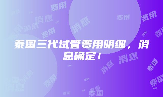 泰国三代试管费用明细，消息确定！