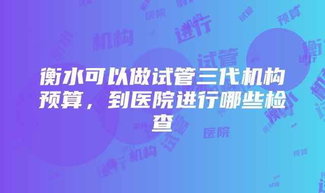 衡水可以做试管三代机构预算，到医院进行哪些检查