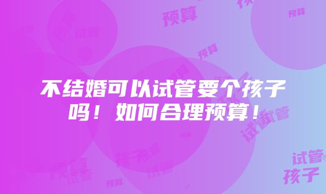 不结婚可以试管要个孩子吗！如何合理预算！