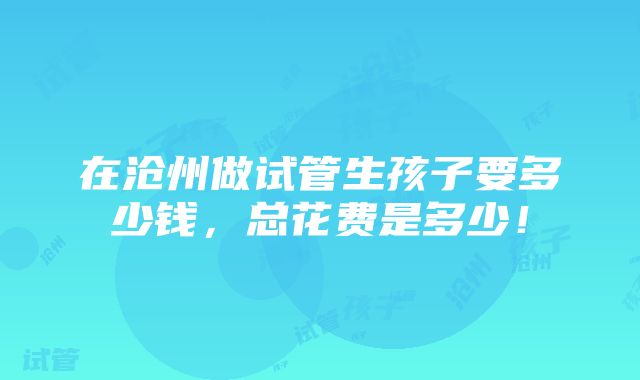 在沧州做试管生孩子要多少钱，总花费是多少！