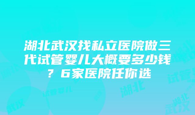 湖北武汉找私立医院做三代试管婴儿大概要多少钱？6家医院任你选