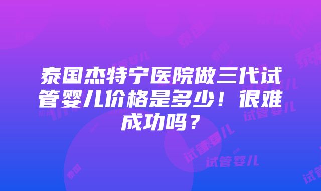 泰国杰特宁医院做三代试管婴儿价格是多少！很难成功吗？