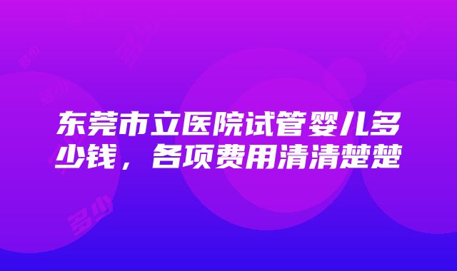 东莞市立医院试管婴儿多少钱，各项费用清清楚楚