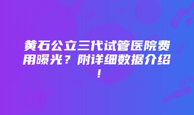 黄石公立三代试管医院费用曝光？附详细数据介绍！