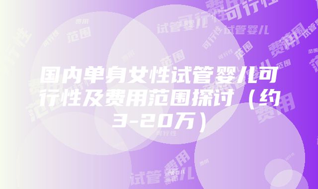 国内单身女性试管婴儿可行性及费用范围探讨（约3-20万）