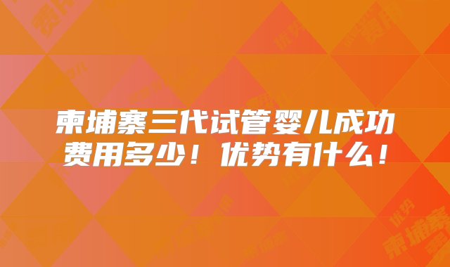 柬埔寨三代试管婴儿成功费用多少！优势有什么！