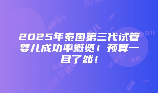 2025年泰国第三代试管婴儿成功率概览！预算一目了然！