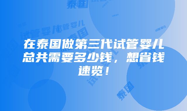 在泰国做第三代试管婴儿总共需要多少钱，想省钱速览！