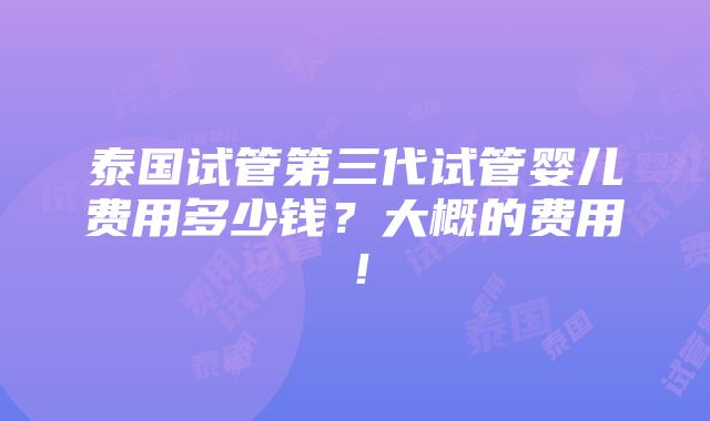 泰国试管第三代试管婴儿费用多少钱？大概的费用！