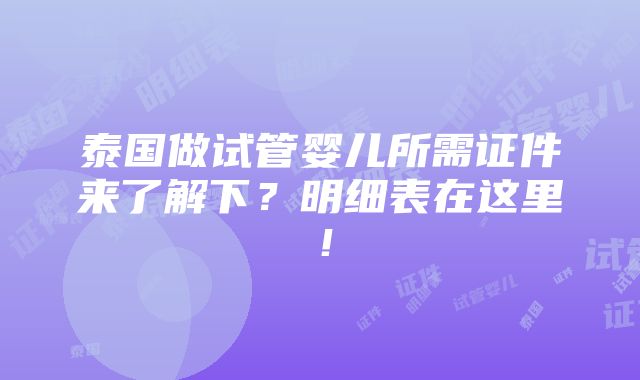 泰国做试管婴儿所需证件来了解下？明细表在这里！