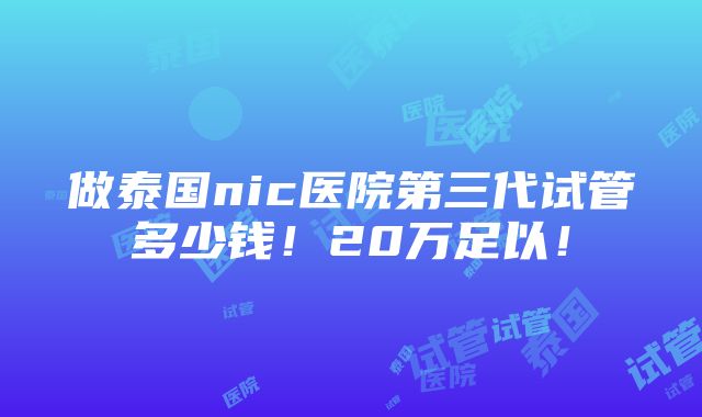 做泰国nic医院第三代试管多少钱！20万足以！