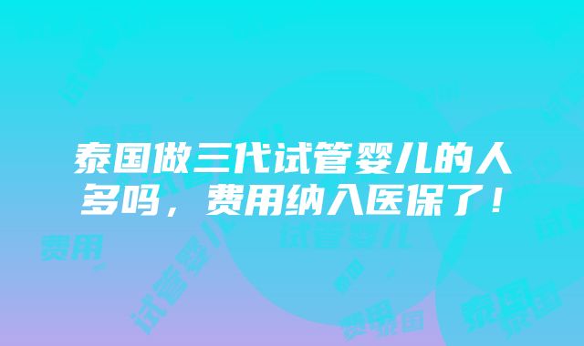 泰国做三代试管婴儿的人多吗，费用纳入医保了！