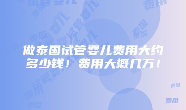 做泰国试管婴儿费用大约多少钱！费用大概几万！