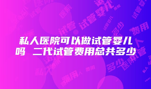 私人医院可以做试管婴儿吗 二代试管费用总共多少