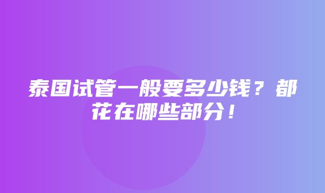 泰国试管一般要多少钱？都花在哪些部分！