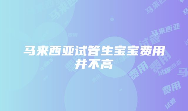 马来西亚试管生宝宝费用并不高