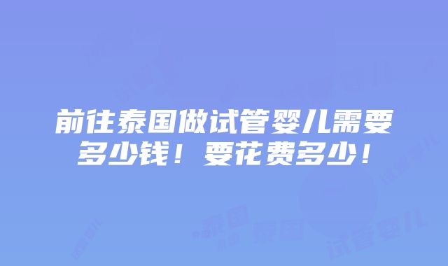 前往泰国做试管婴儿需要多少钱！要花费多少！