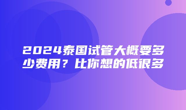 2024泰国试管大概要多少费用？比你想的低很多