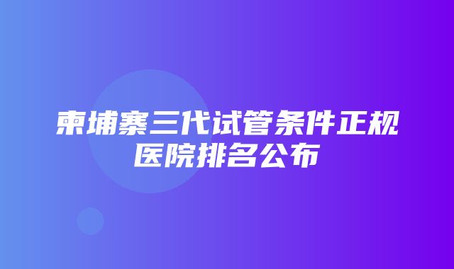 柬埔寨三代试管条件正规医院排名公布