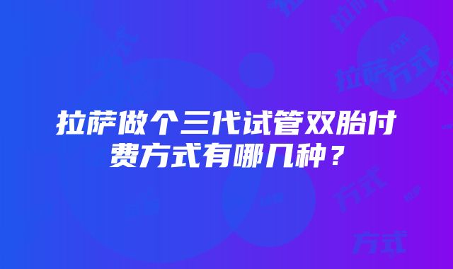 拉萨做个三代试管双胎付费方式有哪几种？