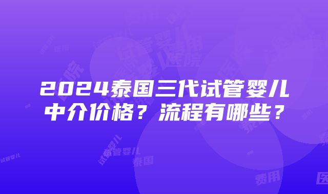 2024泰国三代试管婴儿中介价格？流程有哪些？