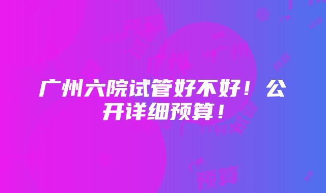 广州六院试管好不好！公开详细预算！