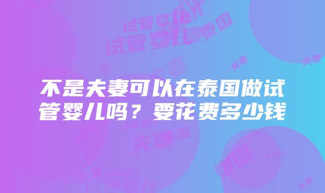 不是夫妻可以在泰国做试管婴儿吗？要花费多少钱