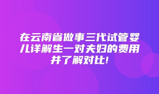 在云南省做事三代试管婴儿详解生一对夫妇的费用并了解对比!