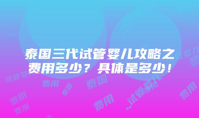 泰国三代试管婴儿攻略之费用多少？具体是多少！