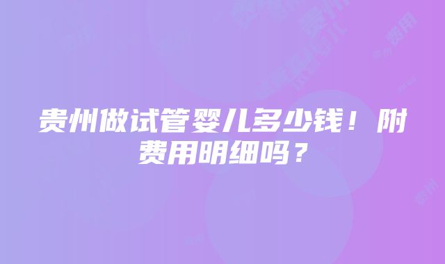 贵州做试管婴儿多少钱！附费用明细吗？