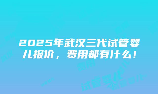 2025年武汉三代试管婴儿报价，费用都有什么！