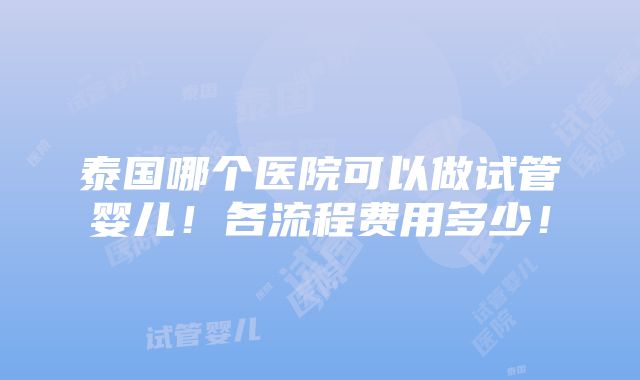 泰国哪个医院可以做试管婴儿！各流程费用多少！